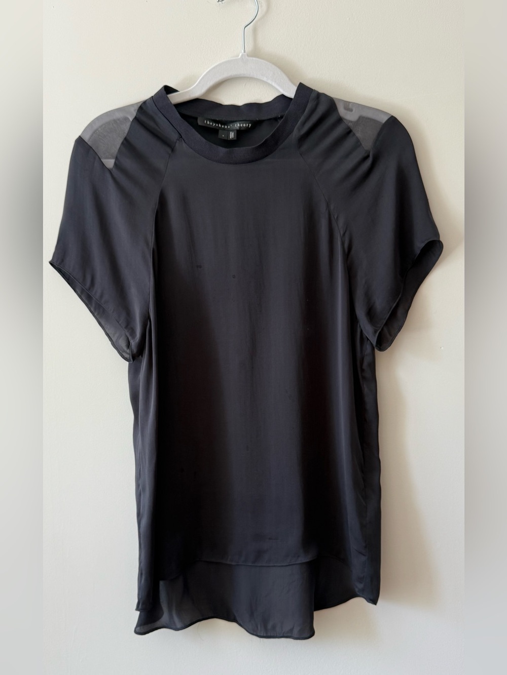Theyskens' Theory Silk Sheer Shoulder Top